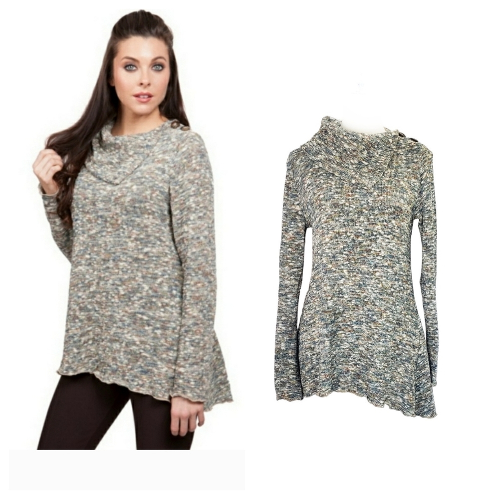 COPY - NWOT Sno Skins Asymmetrical Button Detail Space Dye Tunic Sweater